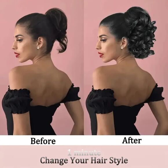 Curly Clip-In Ponytail Hair Extension 9" Short Wavy Ponytail Highlighted - Picture 3 of 6